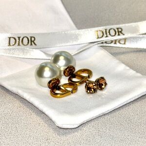 Dior Antique Gold Finish and Pearl Stud Earrings